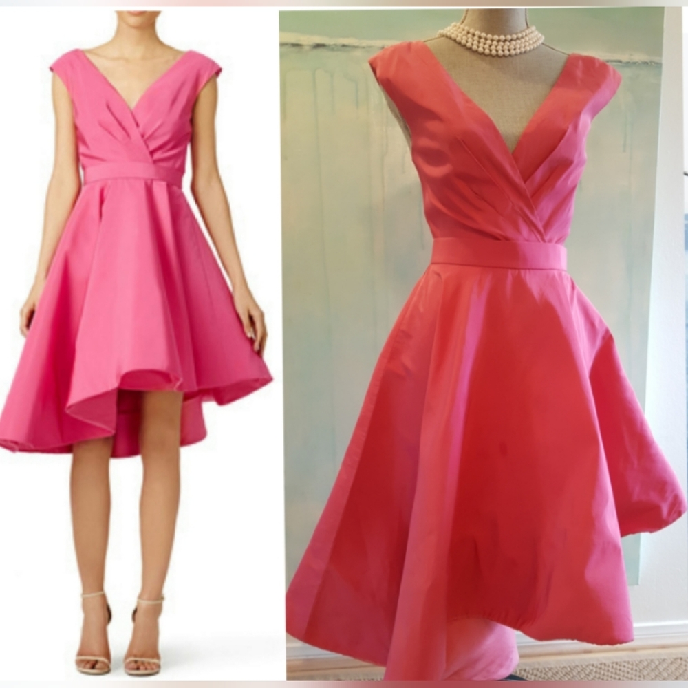 *$1,650 CHRISTIAN SIRIANO GORGEOUS  PINK SILK HI LOW MIDI DRESS US 0